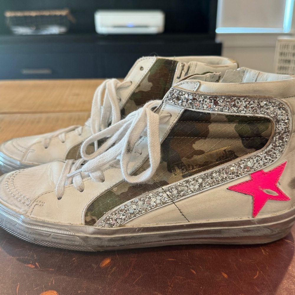 Golden Goose Mid Slide Camo Suede Leather Sneakers